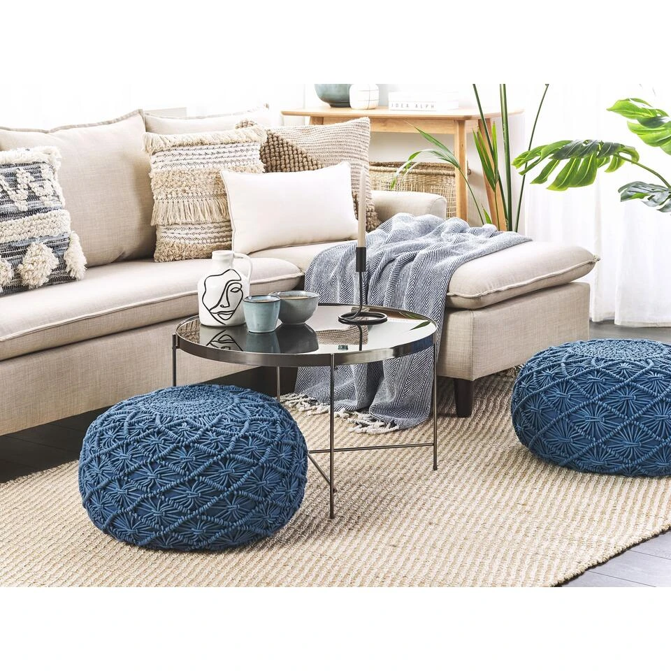 Beliani Poef BERKANE - Blauw Katoen 2 Beliani Poef BERKANE - Blauw Katoen - Afbeelding 2