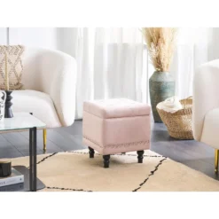 Beliani Poef LORETTO - Roze Fluweel -Puur Woood Winkel 5b655084ea094e78a073483643ad6660