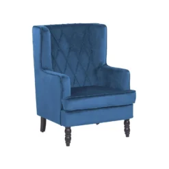 Beliani Fauteuil SANDSET - Blauw Fluweel -Puur Woood Winkel 5b7936bf639d44c6a3baaf9add873054