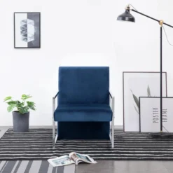 VidaXL Fauteuil Met Chromen Poten Fluweel Blauw -Puur Woood Winkel 5ced0797a6b34e59b0885fa8ec04d4c9