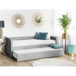 Beliani Kinderbed LIBOURNE - Grijs Polyester -Puur Woood Winkel 6598ba938364415bb99f501f4ab82e80