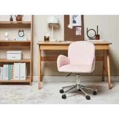 Beliani Bureaustoel PRIDDY - Roze Fluweel -Puur Woood Winkel 6792ec44c5264f1a99b1a5a1f8a45269