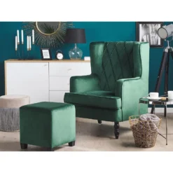 Beliani Fauteuil SANDSET - Groen Fluweel -Puur Woood Winkel 6c5980ba96bf418c839b1da0ddccd04b