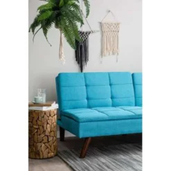 Beliani Driezitsbank - RONNE Blauw Polyester -Puur Woood Winkel 755917a5b3af4865a916af423d16df24