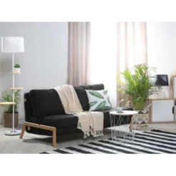 Beliani Tweezitsbank - EDLAND Zwart Polyester -Puur Woood Winkel 7a7a2880b49549ea839bf42526943d10