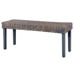 VidaXL Bankje 110 Cm Natuurlijk Kubu Rattan En Massief Mangohout Grijs -Puur Woood Winkel 7e0f7099f23641188fffccf28239518b