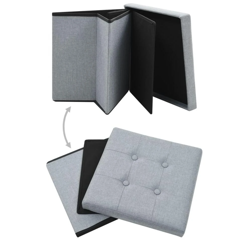 VidaXL Opbergkruk Inklapbaar Kunstlinnen Lichtgrijs 2 VidaXL Opbergkruk Inklapbaar Kunstlinnen Lichtgrijs - Afbeelding 2