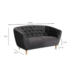 Bank Thyrza 2-zits - Fluweel - Donkergrijs -Puur Woood Winkel 81020424 6900