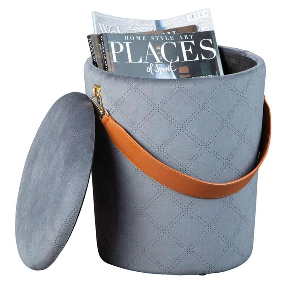 Poef Nevis - Grijs - 38x30x30 Cm 2 Poef Nevis - Grijs - 38x30x30 Cm - Afbeelding 2