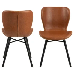 Eetkamerstoel Helgum - Lederlook - Cognac/zwart (2 Stuks)