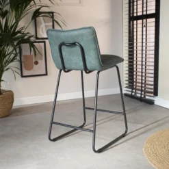 Industriële Barkruk Jelle Groen - Zithoogte 65 Cm - Stof - Groen -Puur Woood Winkel 883113efd544467489fc1cbfd41c38b3