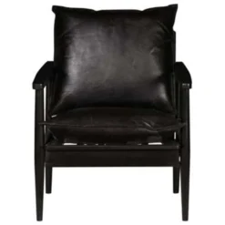 VidaXL Fauteuil Echt Leer Met Acaciahout Zwart -Puur Woood Winkel 8e9e592b24d44ea1b13cda41e02d968d