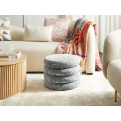 Beliani Poef BREWTON - Grijs Fluweel -Puur Woood Winkel 9a6a07f8504b47c8932ed9281a80ba19