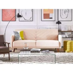 Beliani Driezitsbank - SENJA Beige Fluweel -Puur Woood Winkel 9b4cd3005fd24d84816c8da048b97436