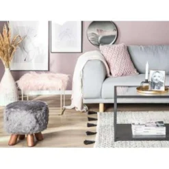 Beliani Hocker MANHATTAN - Roze Polyester -Puur Woood Winkel a59bfa5e6ca14c09a306b698a7b122dc