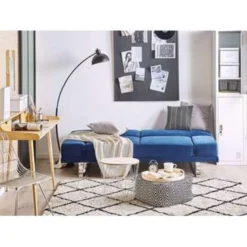 Beliani Slaapbank - YORK Blauw Fluweel -Puur Woood Winkel acc02dc8c93c4697b1c4aad0709c32a9