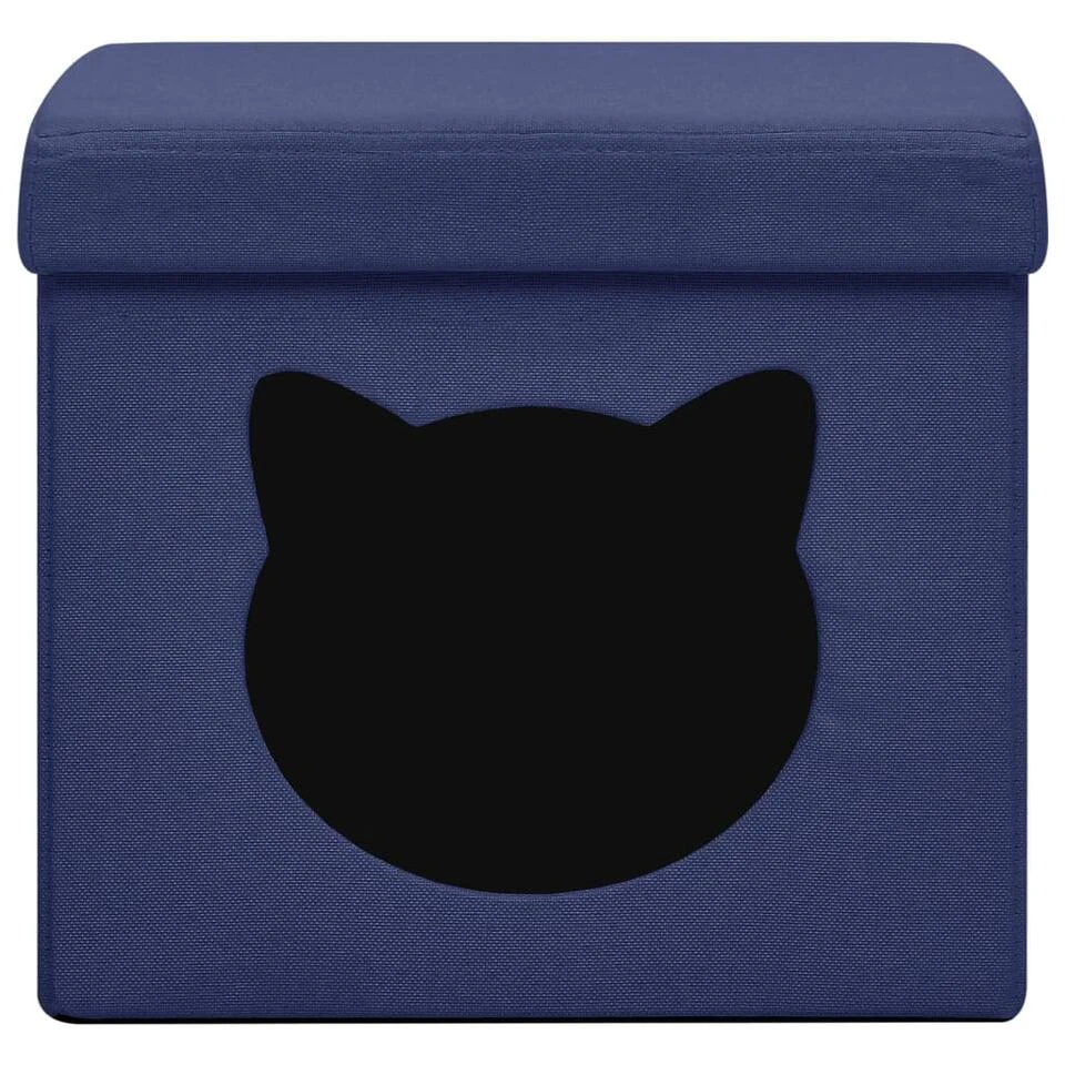 VidaXL Opbergkruk Met Kattenpatroon Inklapbaar Stof Blauw 3 VidaXL Opbergkruk Met Kattenpatroon Inklapbaar Stof Blauw - Afbeelding 3