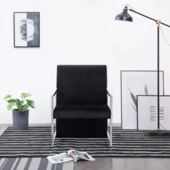 VidaXL Fauteuil Met Chromen Poten Fluweel Zwart -Puur Woood Winkel bad6d71553054886951f2e7f602fd040
