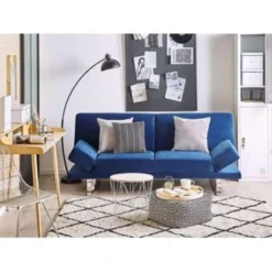 Beliani Slaapbank - YORK Blauw Fluweel -Puur Woood Winkel dec59cbfb3984c578bafca9ef0667c5a