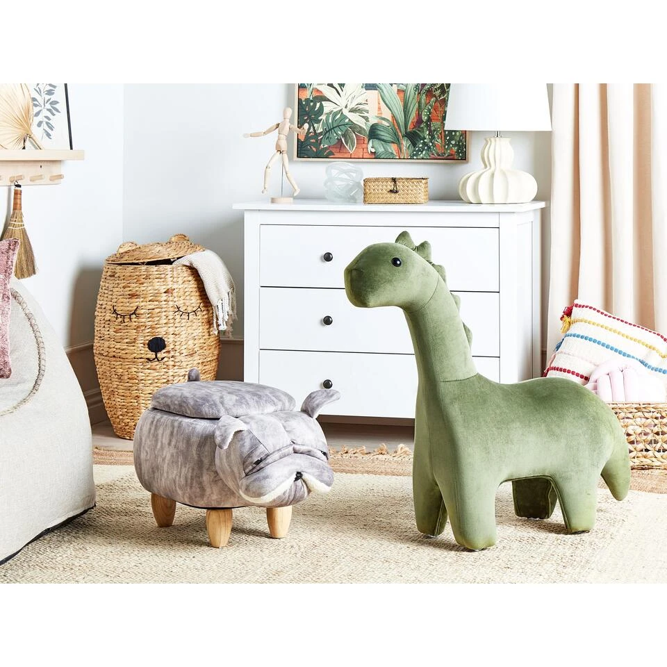 Beliani Dierenhocker PUG - Grijs Fluweel 2 Beliani Dierenhocker PUG - Grijs Fluweel - Afbeelding 2