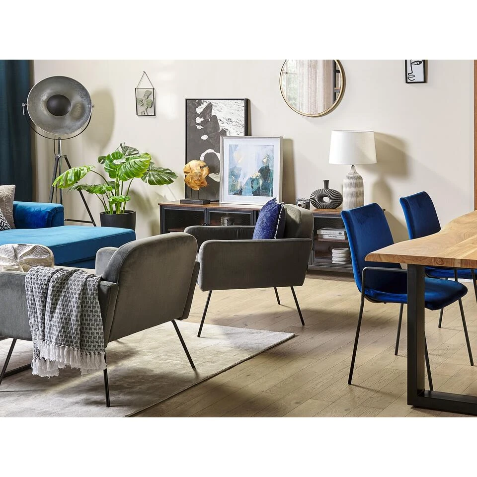 Beliani Fauteuil NARKEN - Grijs Fluweel 4 Beliani Fauteuil NARKEN - Grijs Fluweel - Afbeelding 4