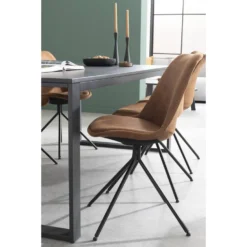 Eetkamerstoel Senja - Stof - Cognac - Zwart Metaal -Puur Woood Winkel sf 10302745 1010